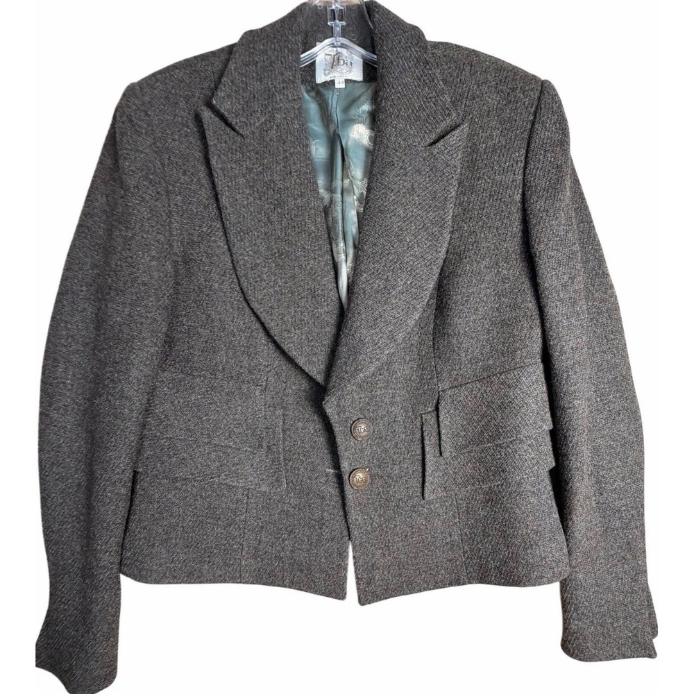T.ba Wool Tweed Cropped Blazer Jacket‎ EU 44 US M Brown Tailored Equestrian